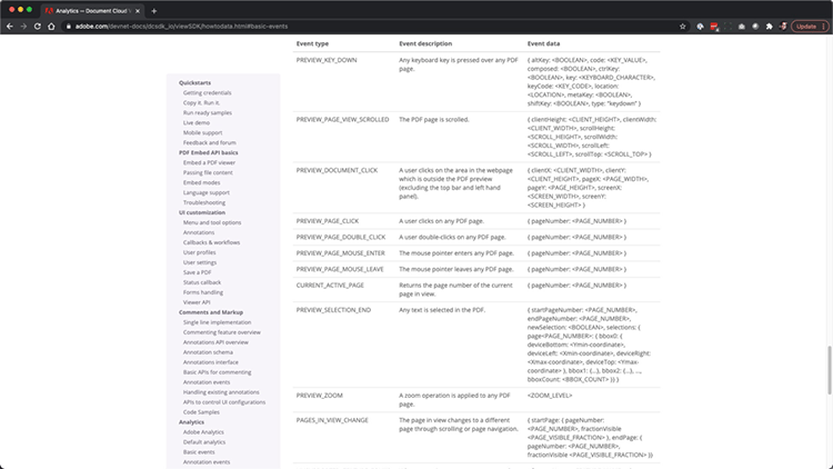 Screenshot of reference guide