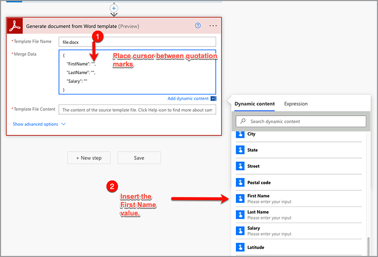 Generate document with data tags in JSON