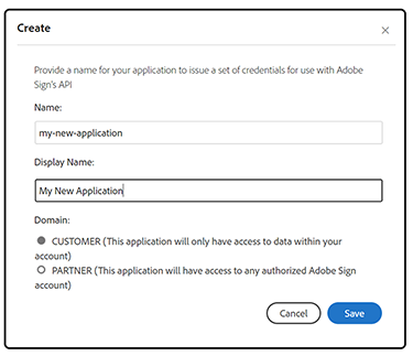 Image of where to enter application name and display name