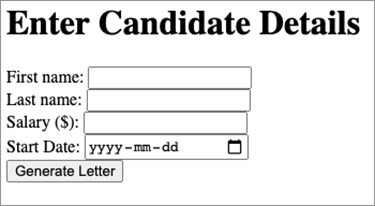 Screenshot of web form