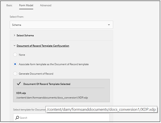 Edit adaptive form properties to generate Document of Record