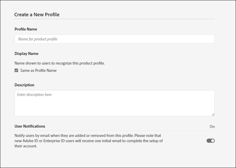 Specify details for the new profile.