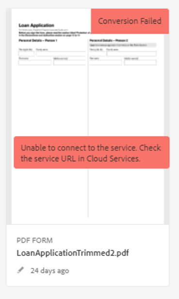 Unable to connect to the service.