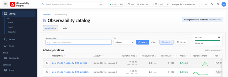 Observability Insights opening screen showing APM and Infrastructure monitoring entry points