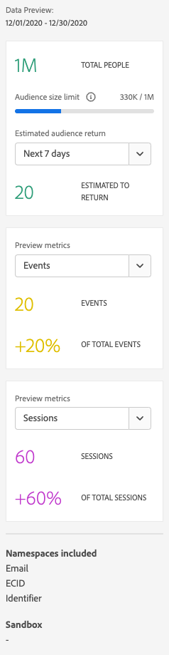Screenshot of the data preview showing a summarized analysis of the audience.