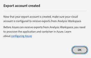 Export account created dialog
