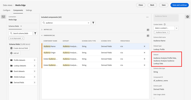 Audience dimensions available in the data view