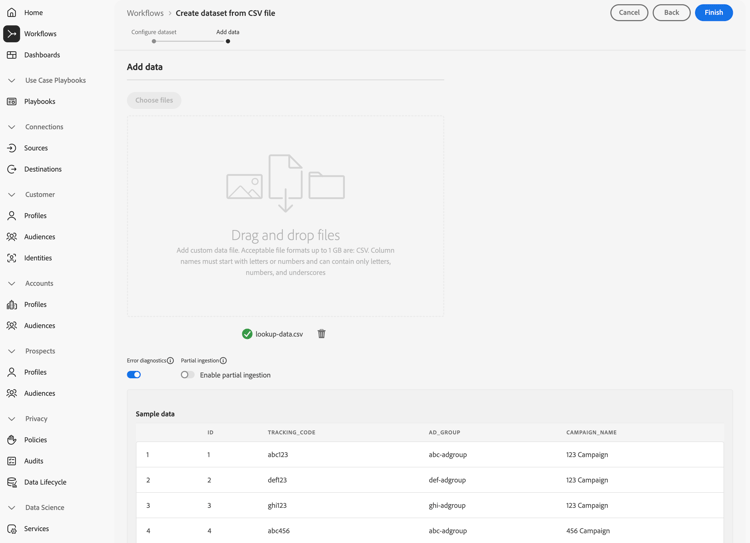 Add data to an ad hoc dataset