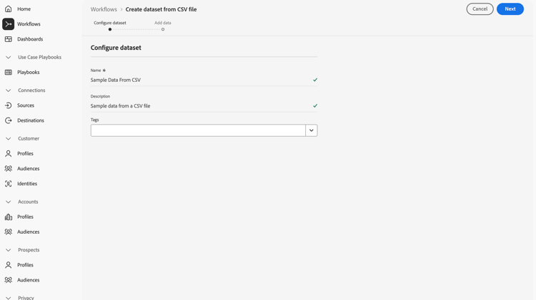 Configure ad hoc dataset configure