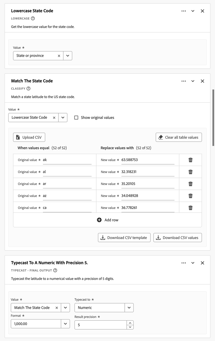 Screenshot of the State Latitude rule builder