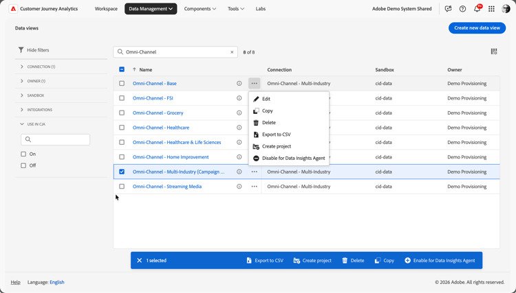 Data views interface