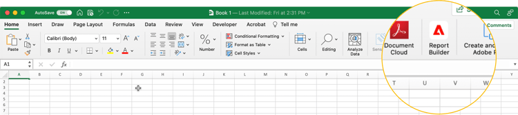 The Report Builder icon in Excel