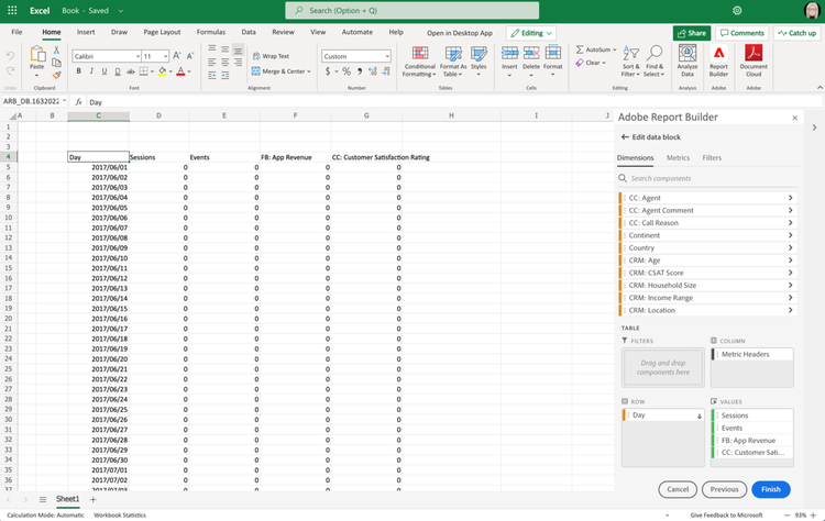 Screenshot showing the added components and updated worksheet.