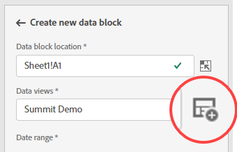 Create new data block window with the cell icon highlighted.