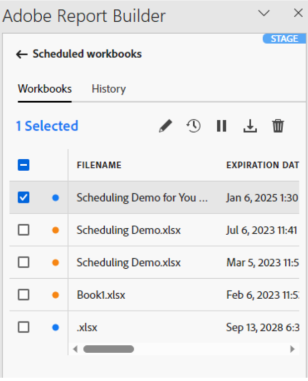 Screenshot showing the list of schedule tasks.