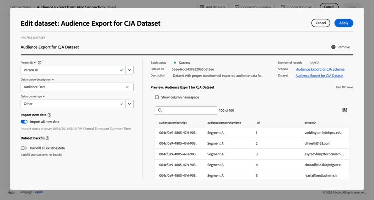 Connection - Dataset with exported audience data