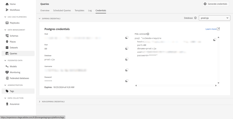Query service credentials