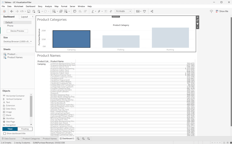 Tableau visualization filter