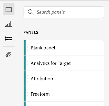 The select Panels icon and the list of available panels.