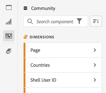 The selected Components icon and the list of available dimensions.