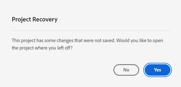 The Project Recovery dialog box.