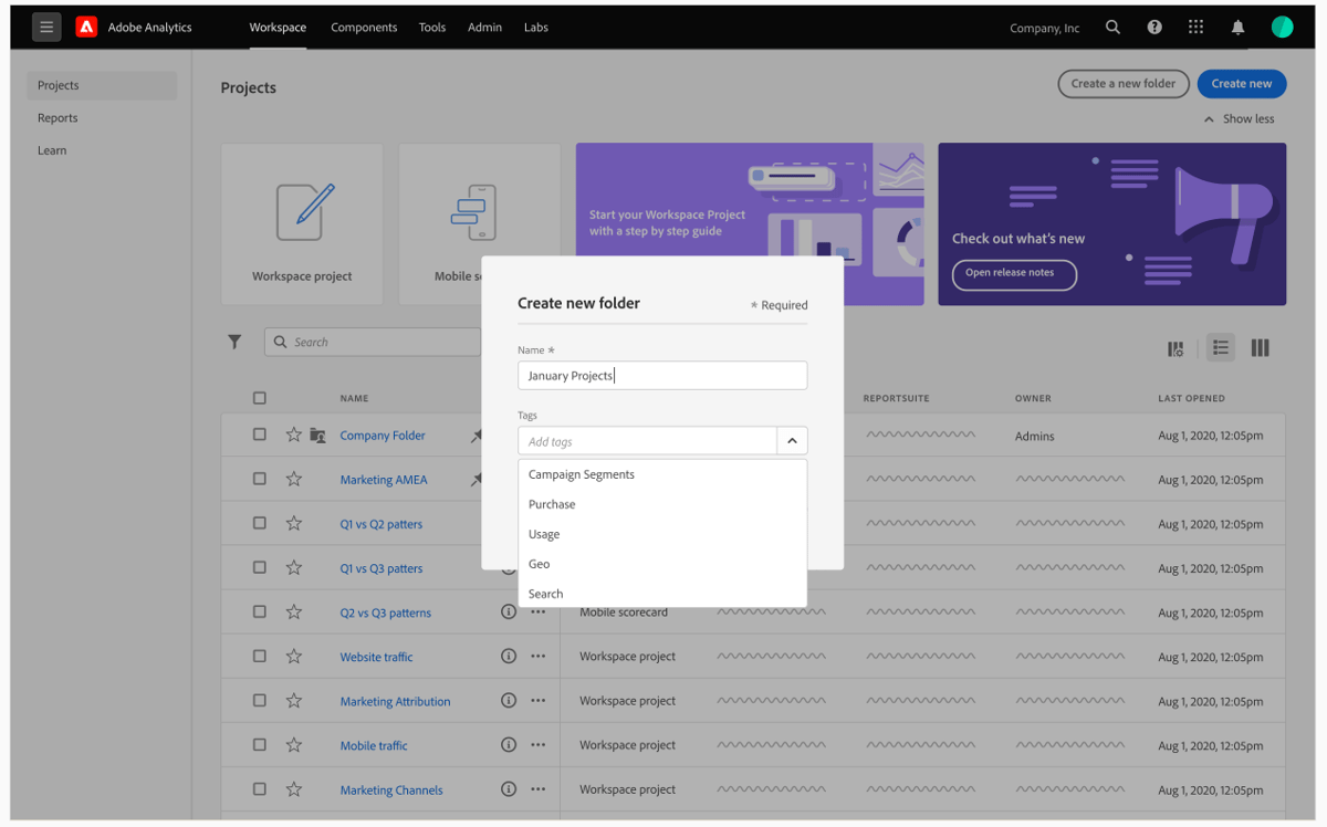Create Folders | Adobe Customer Journey Analytics