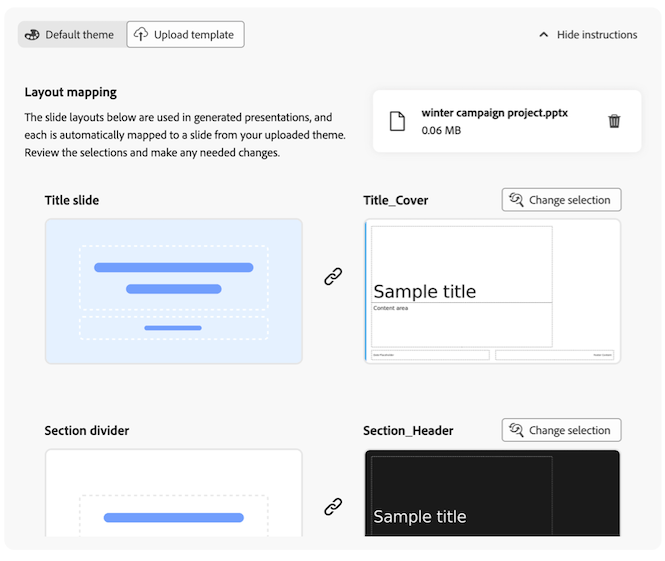 Layout mapping custom template
