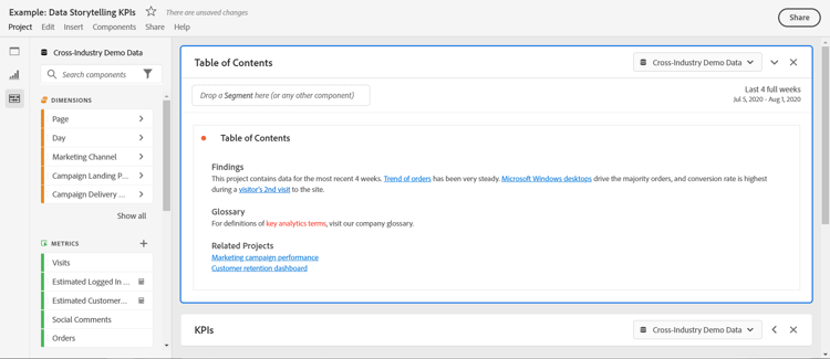 A project Table of contents.