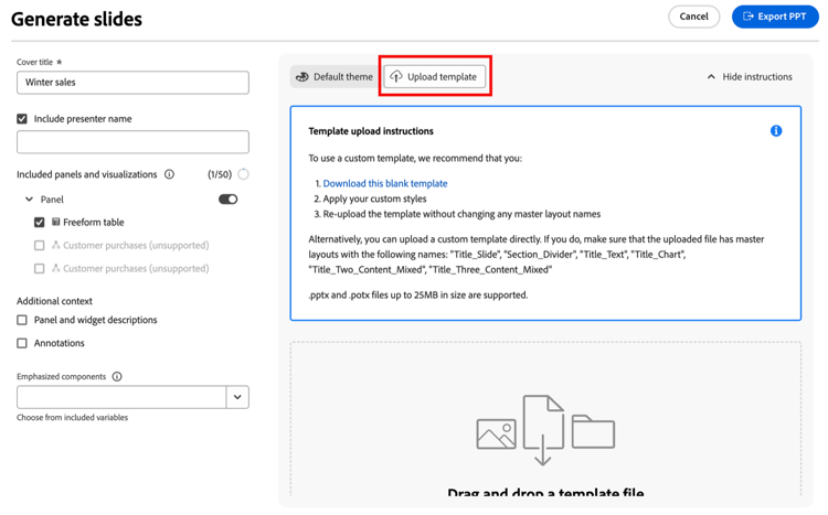 Generate slides with a custom template