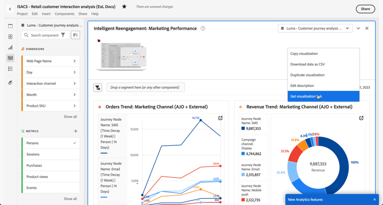 The drop-down menu after you right-click the header with the Get visualization link highlighted.