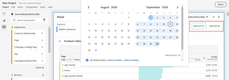 The calendar window showing the selected date range.