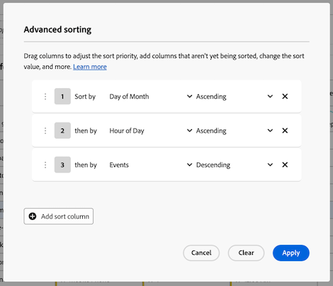 Advanced sorting dialog