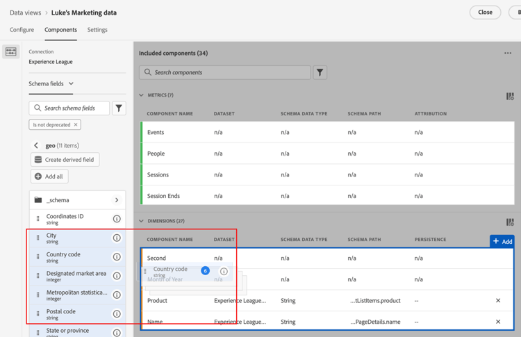 Add geo schema fields to data view