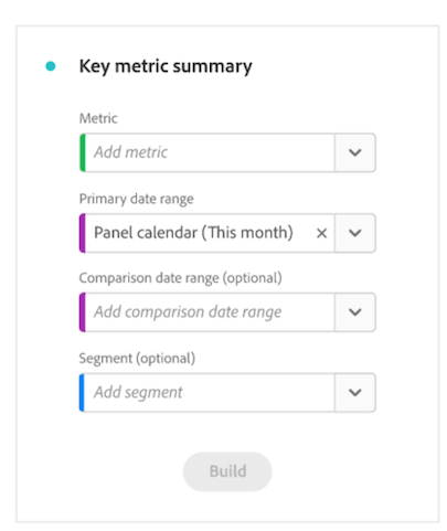 Key metric configuration showing the options for metric, primary date range, comparison date range, and segment.