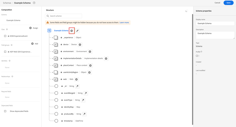 Example Schema Add Field button
