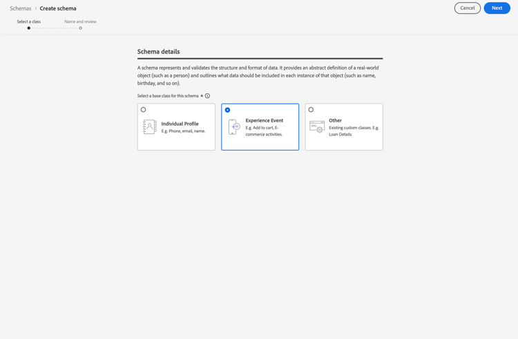 Create a schema highlighting Experience Event