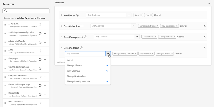 Permissions interface