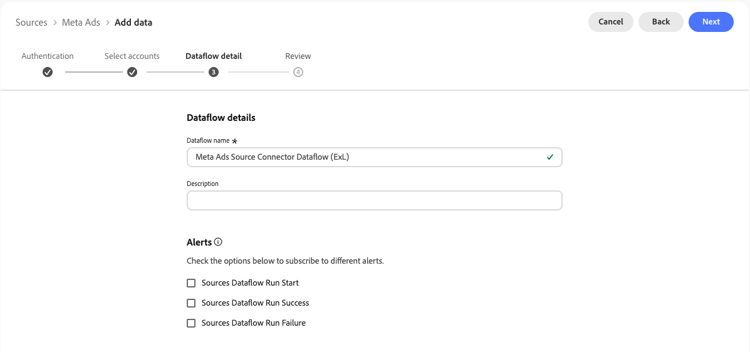 Meta Ads source connector dataflow