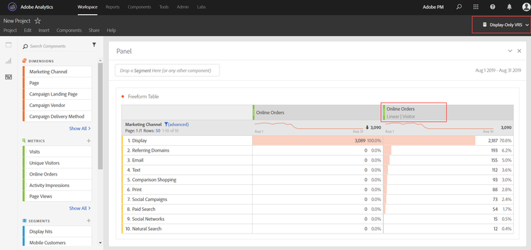 Display-only virtual report suite