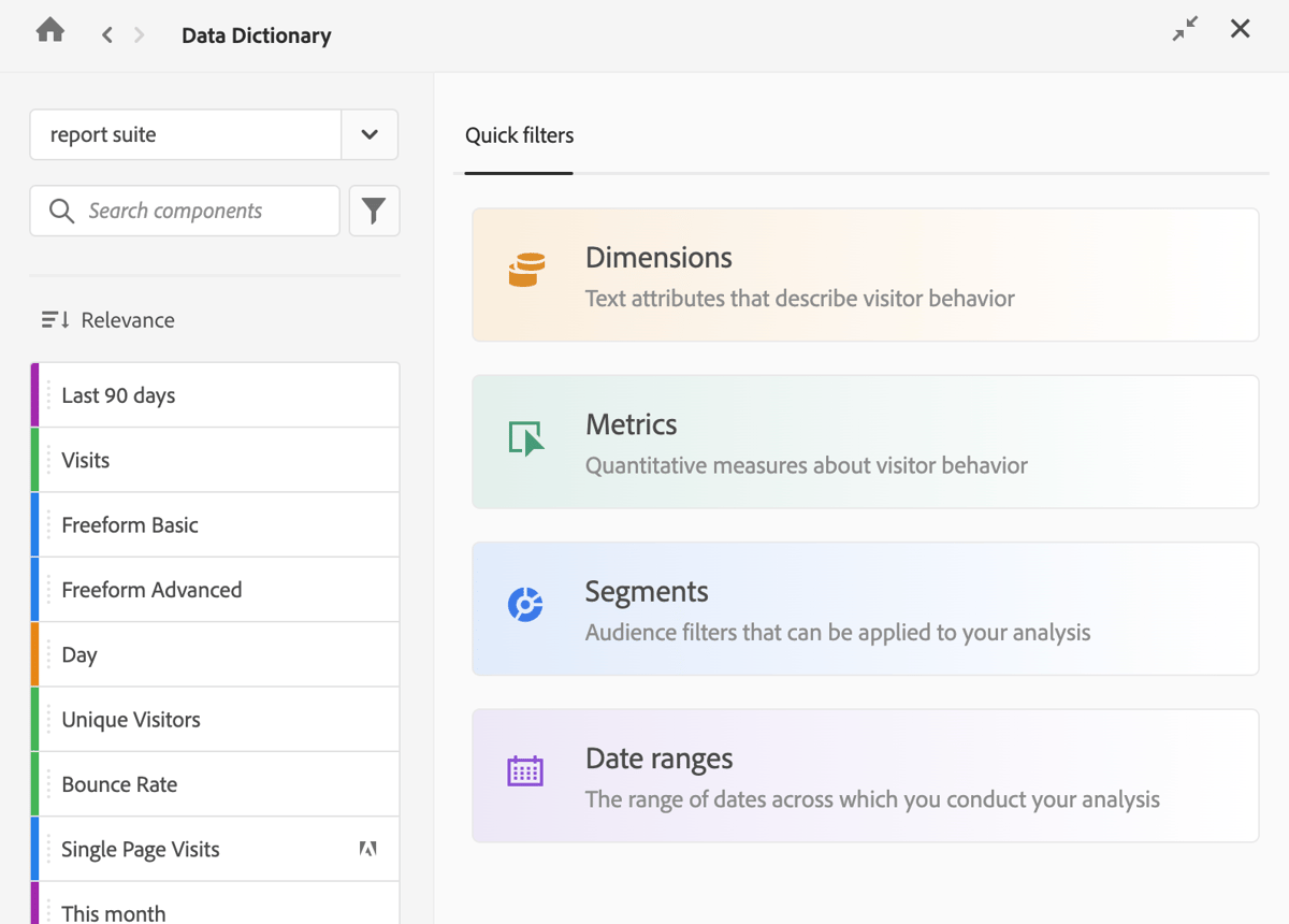 View the Data Dictionary Adobe Analytics