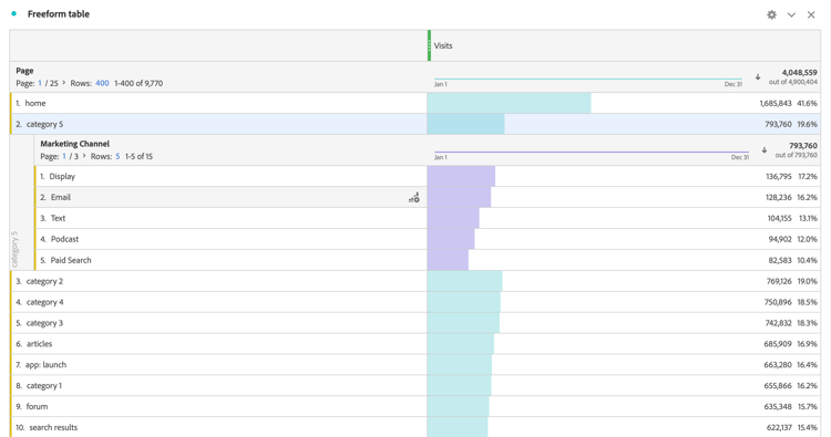 Visits Breakdown by Page Freeform Table