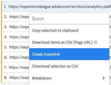 Create hyperlink for a single dimension item