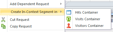 Screenshot showing Create In-Context Segment in selected and available container options.