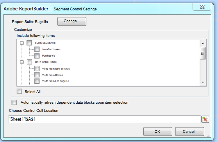 Screenshot showing Segment Control Settings with selected segments and the cell location.