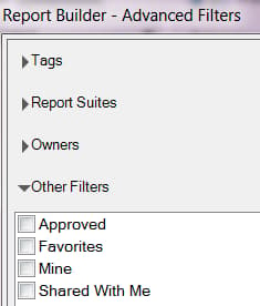 Screenshot showing the Advanced Filters options described in the following table.