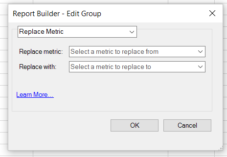 Screenshot of the Edit Group screen with Replace Metric selected.