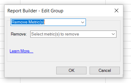 Screenshot showing the Edit Group and Remove Metric(s) option selected.