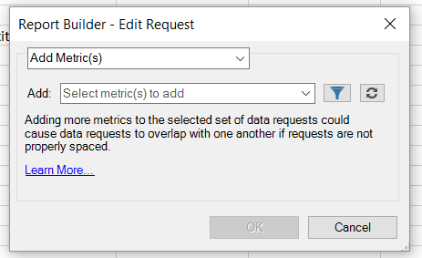 Screenshot showing the Edit Request, Add Metrics(s) option selected.