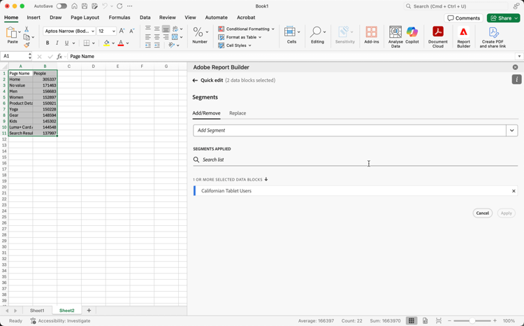 The Add Segment field in the Quick edit window