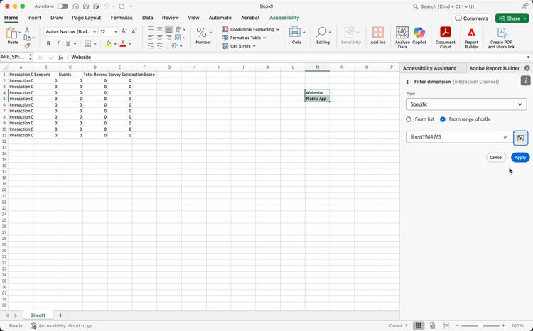 The From range of cells option and field to select one range of cells.